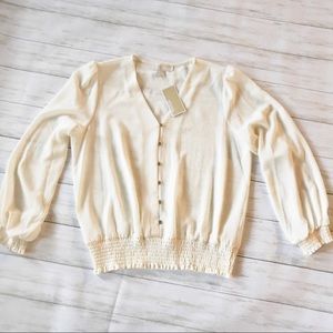 Michael Kors Lg Cream Blouse w/ Brass Faux buttons